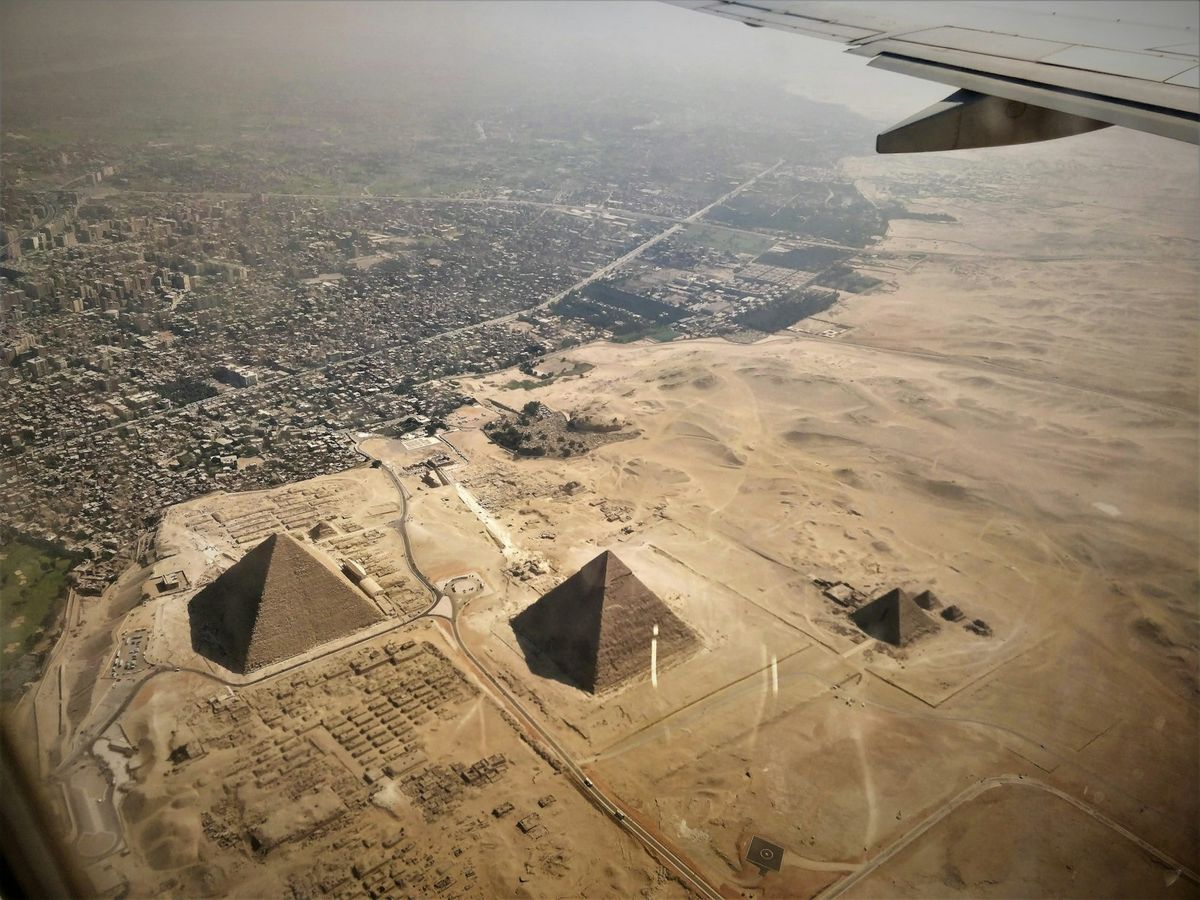 Aerial view of the pyramids of Giza Egypt