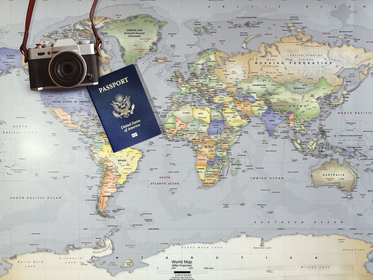 Close-up of a paper map used for planning international travel