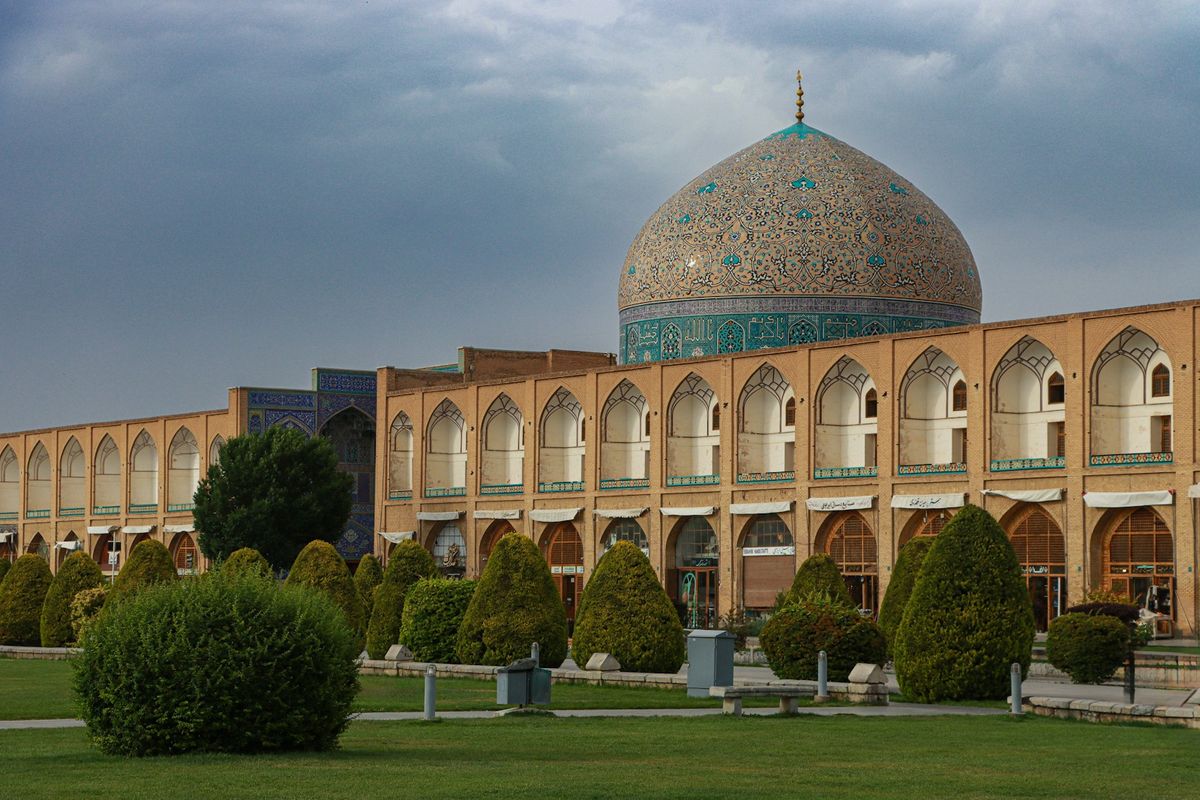 Persian mosque with a turquoise dome in Isfahan, Iran