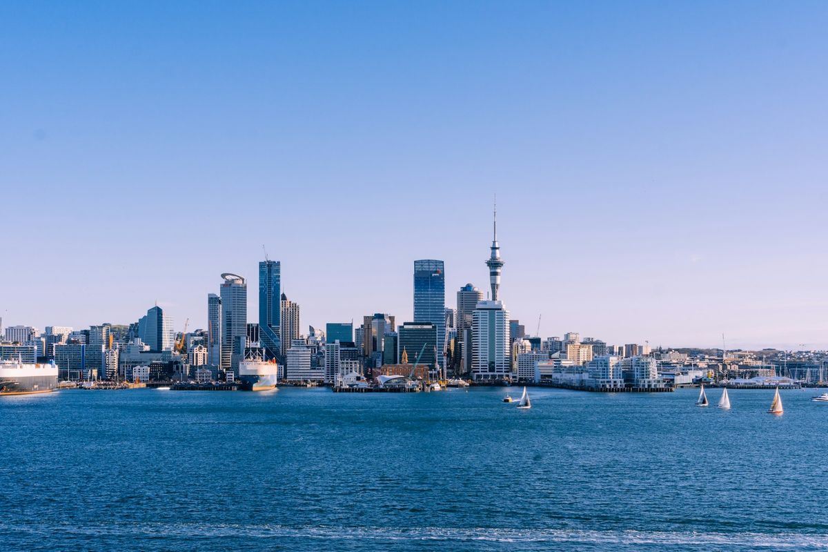 Auckland city skyline across the harbour, New Zealand