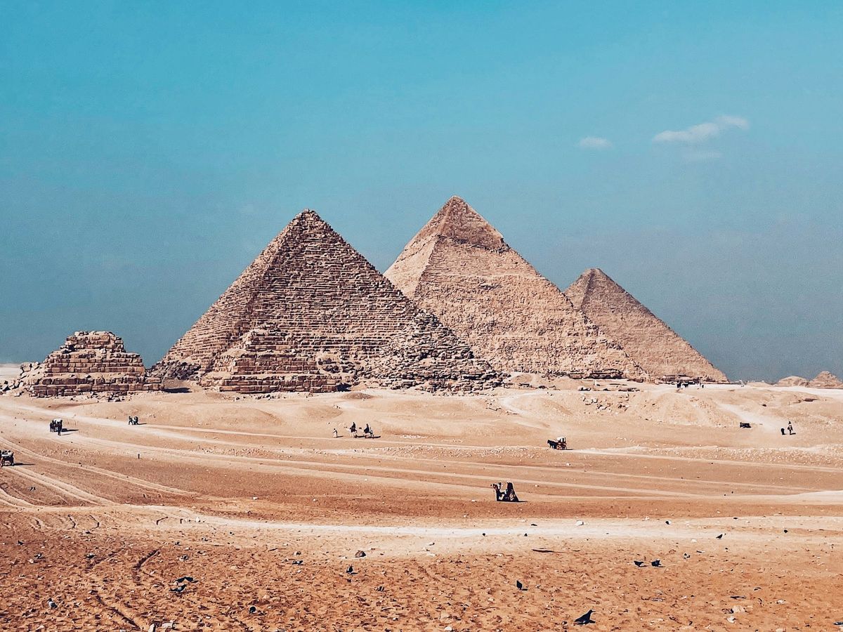 The Pyramids of Giza in the Egyptian desert