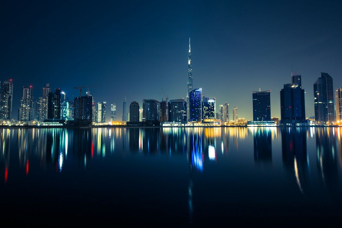 Dubai city skyline panoramic night view