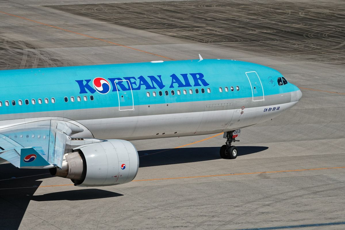 Korean Air plane on the runway at an airport in South Korea