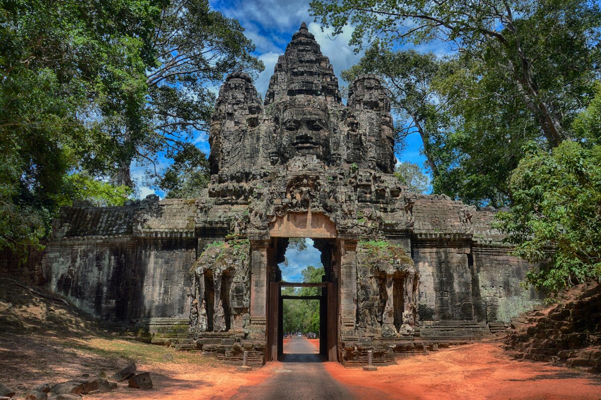 Ancient temple entrance in jungle Cambodia Southeast Asia