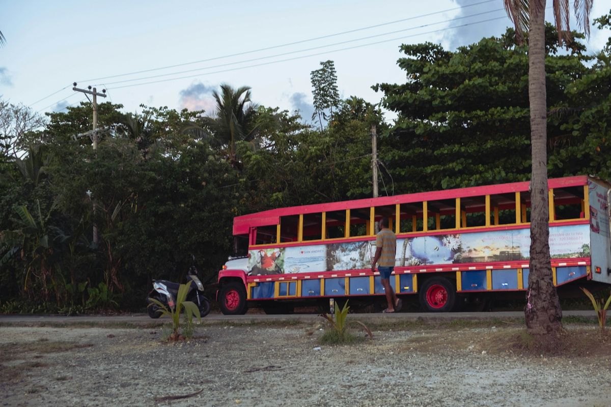 Vividly painted traditional bus in Colombia