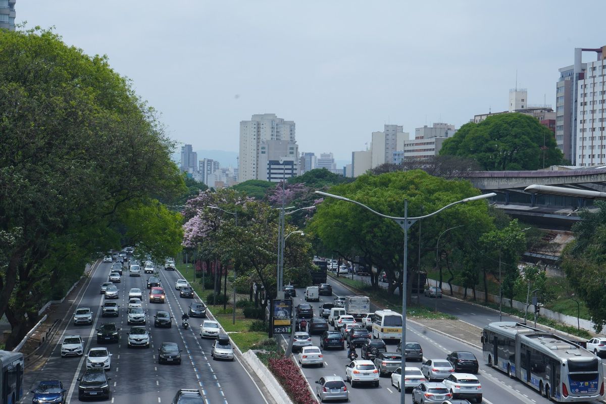 Busy highway with traffic in Sao Paulo, Brazil