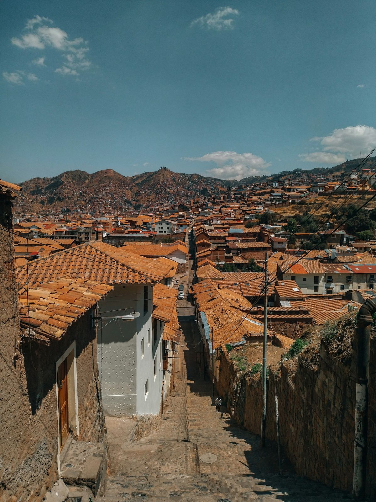 A small Andean town on a hillside near Cusco, Peru