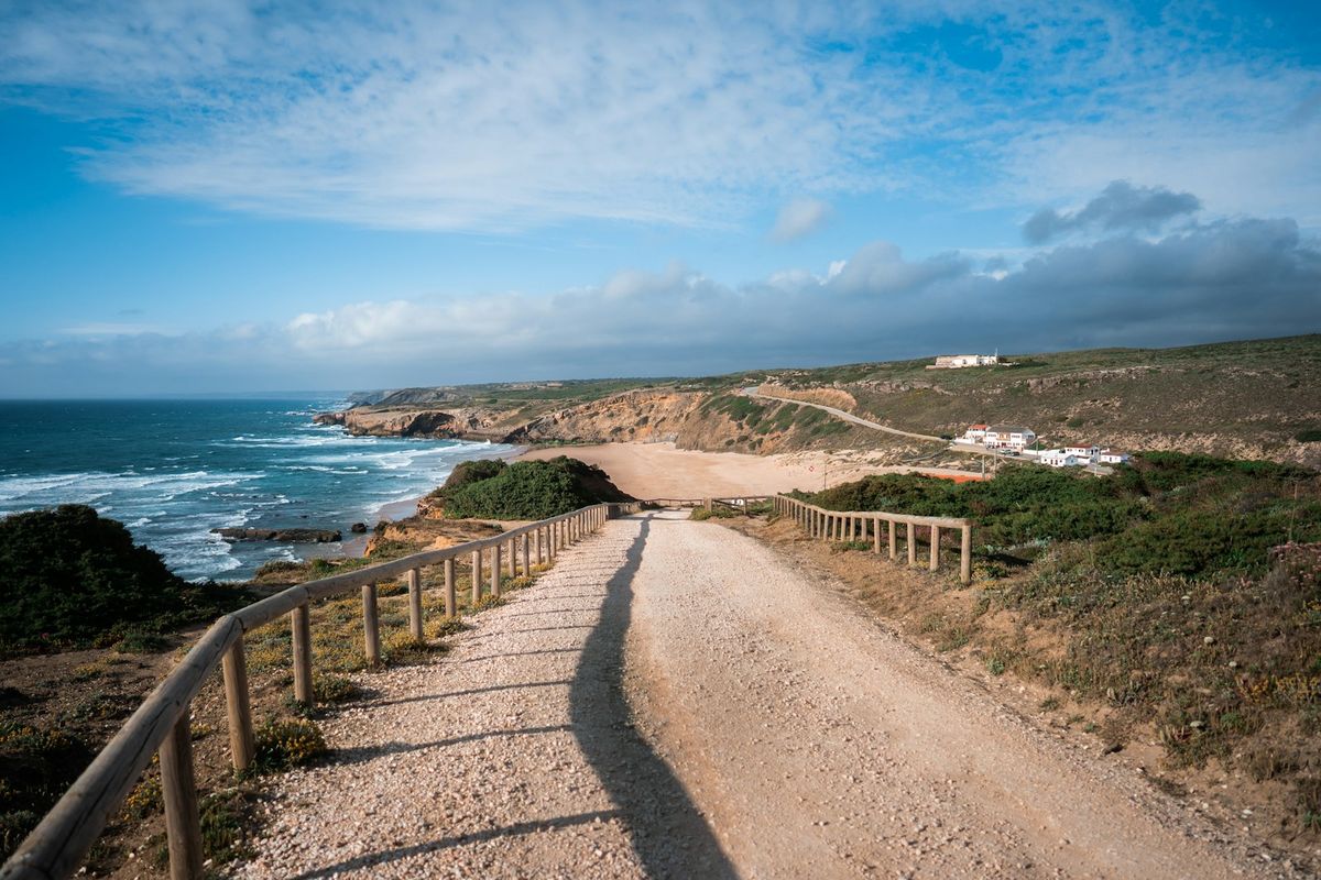 Empty coastal road near the sea in Portugal