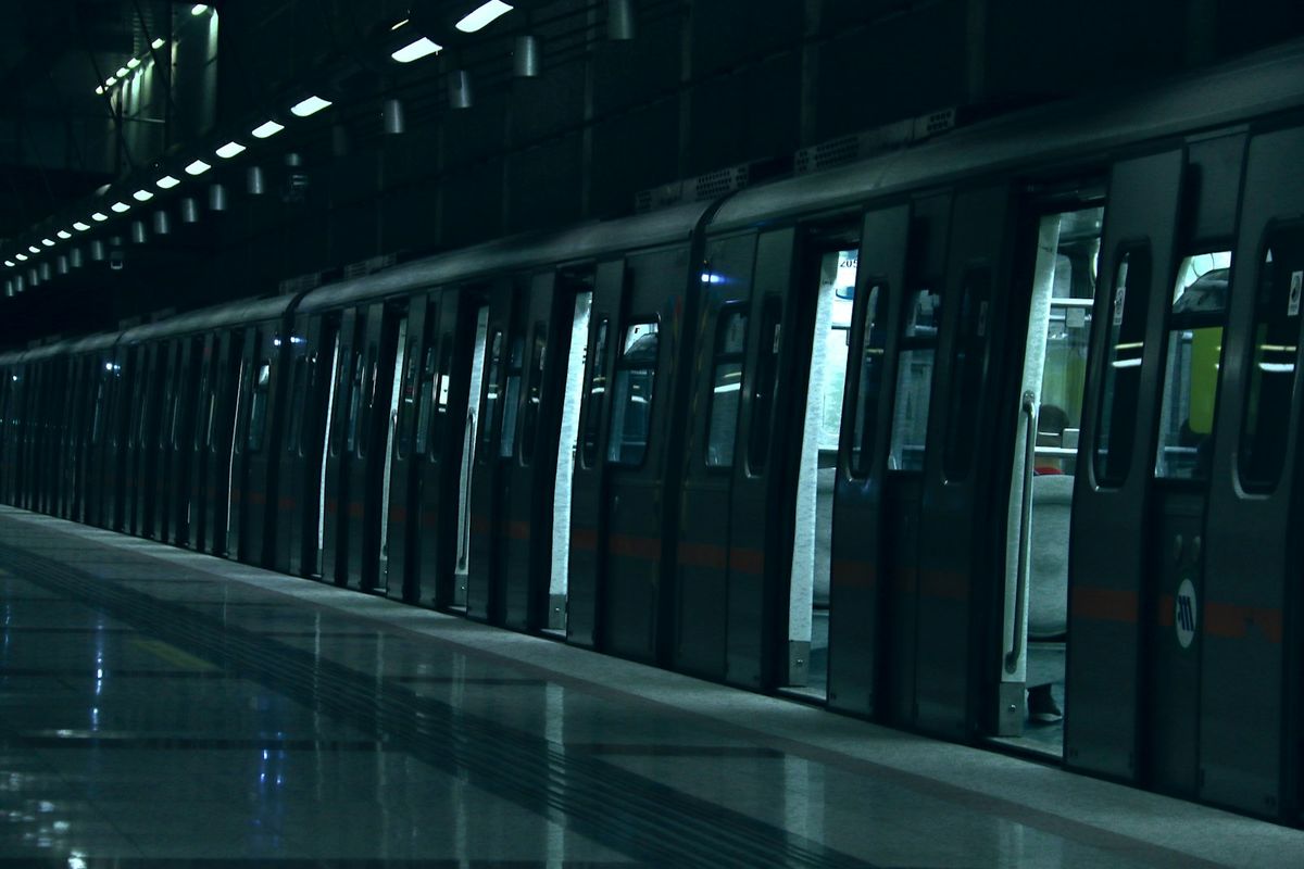 Athens metro subway train on tracks