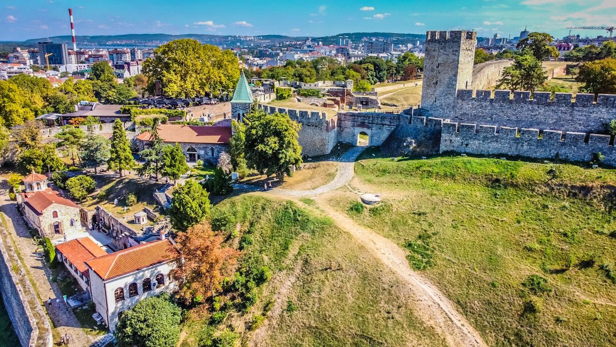 Aerial view of Belgrade with Kalemegdan fortress and rivers