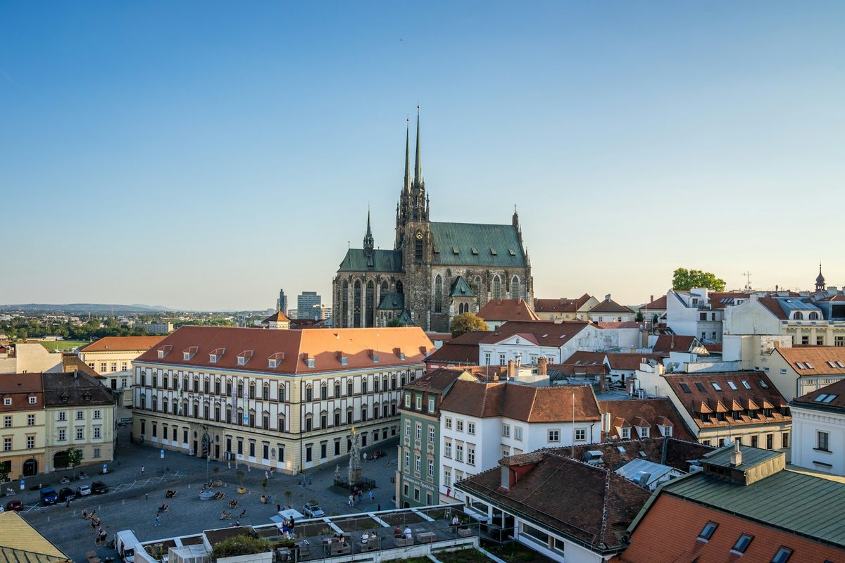 View of Brno cityscape with the cathedral in the background, Czech Republic