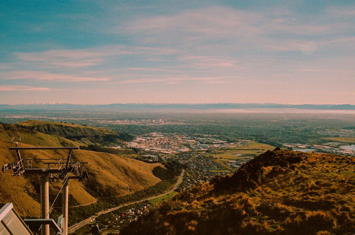 Christchurch cityscape viewed from a hilltop, New Zealand