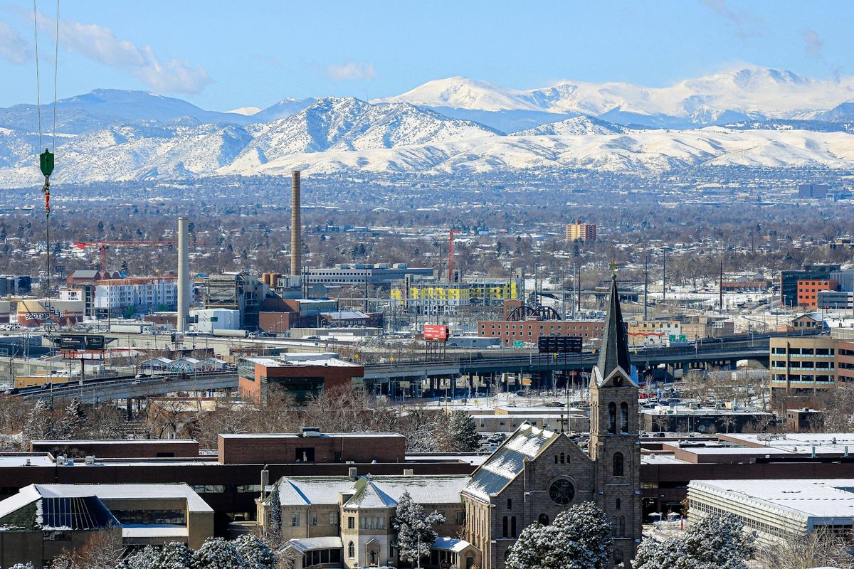Denver skyline with mountains in the background