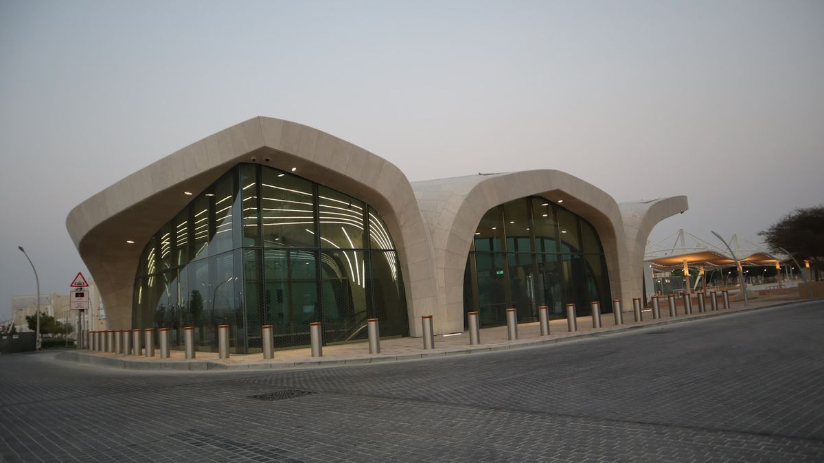 Doha Metro station with modern curved architecture