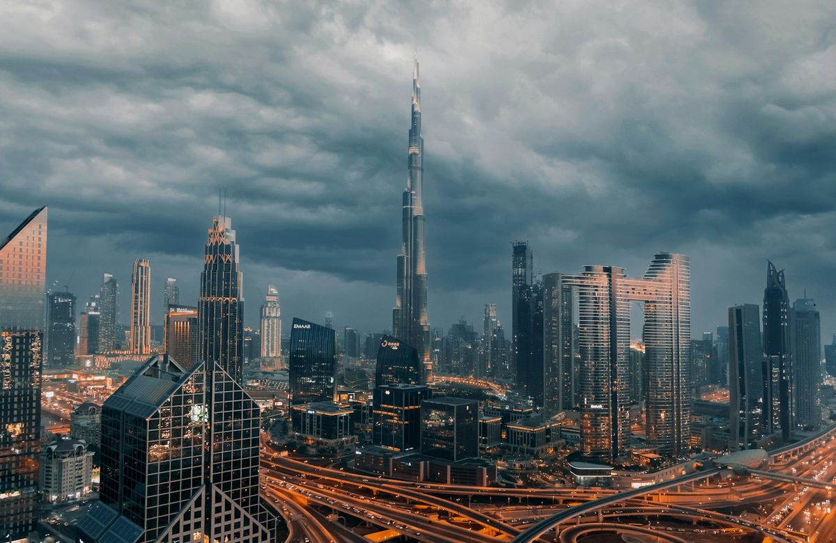 Dubai skyline with tall buildings
