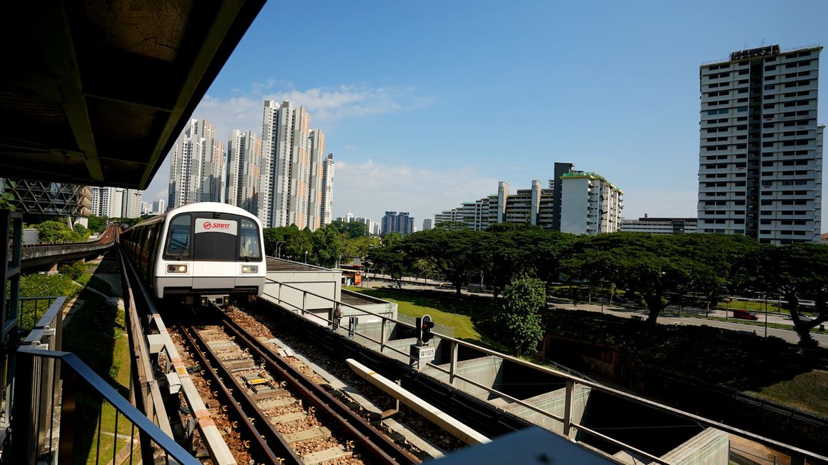 Singapore MRT train on elevated track