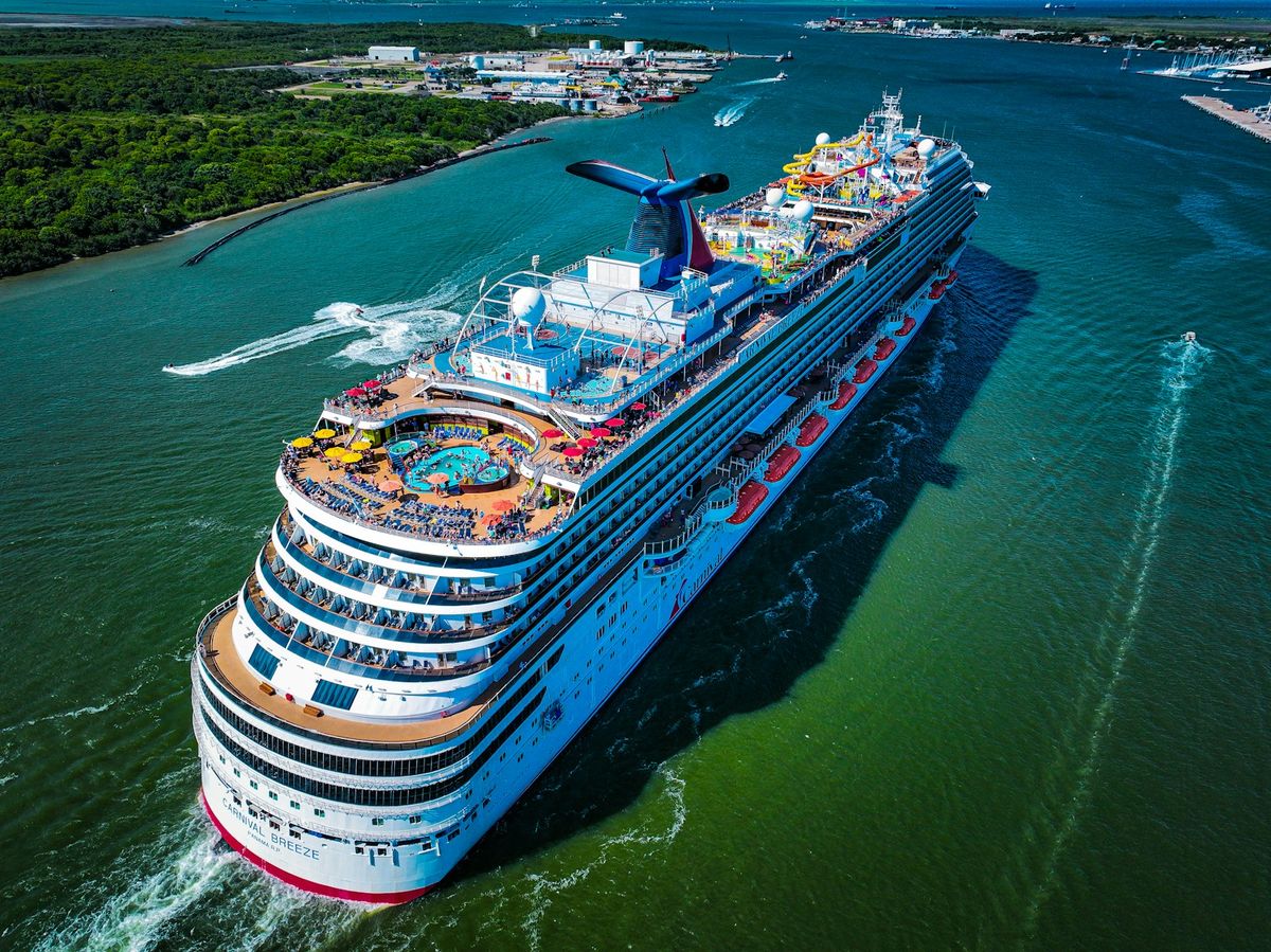 Large cruise ship in the water near Galveston, Texas