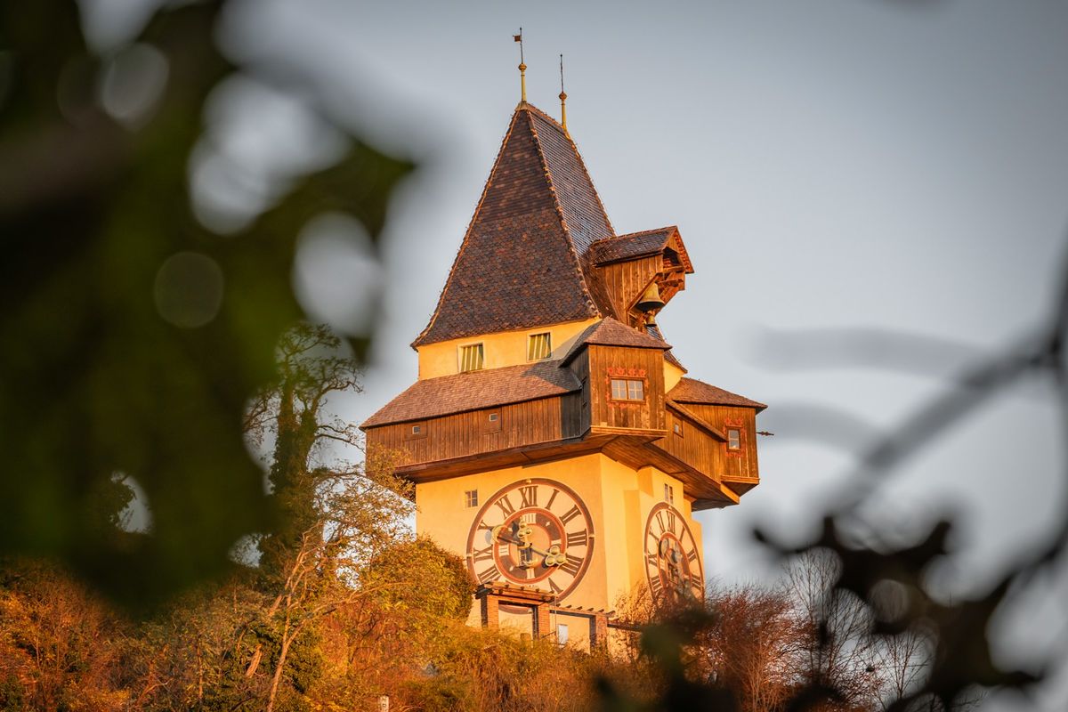 Graz clock tower on Schlossberg overlooking the city, Austria