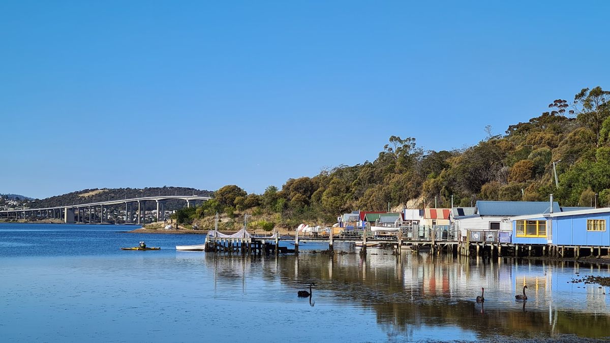 Boats moored at Hobart waterfront, Tasmania
