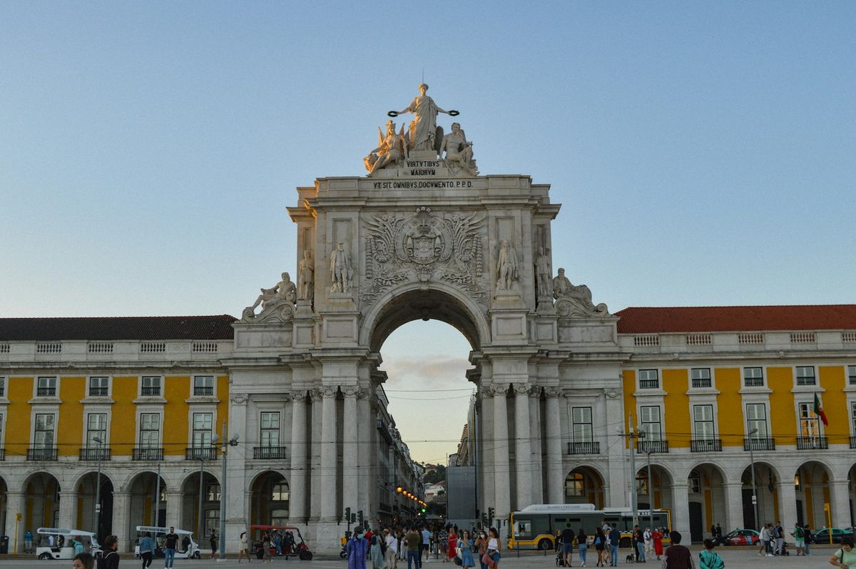 Rua Augusta Arch and Praca do Comercio square in Lisbon at golden hour