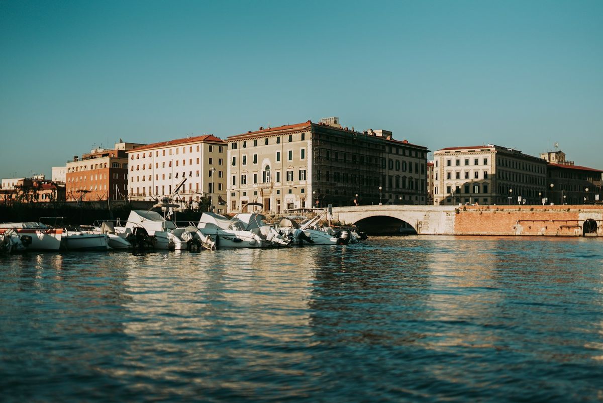 Waterfront building at Livorno harbour in Tuscany