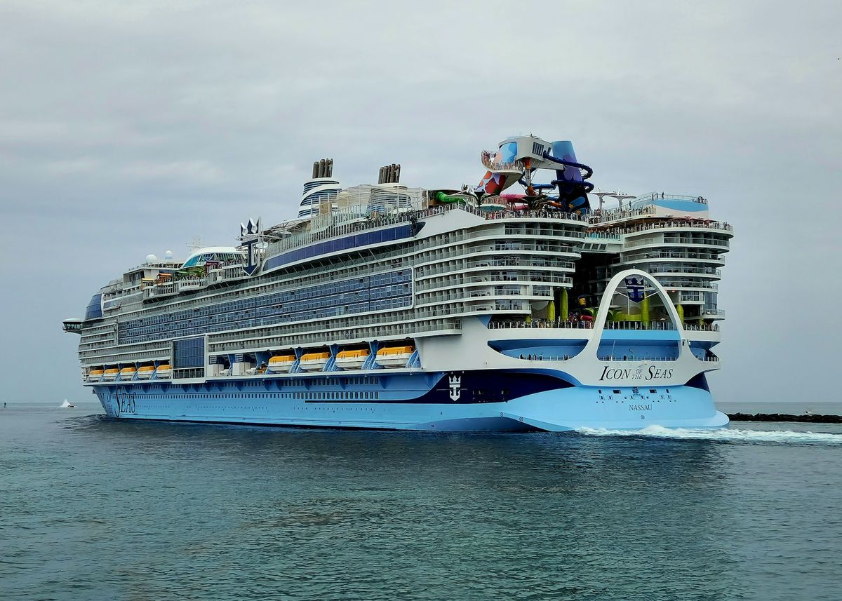 Large cruise ship sailing in open water near Miami