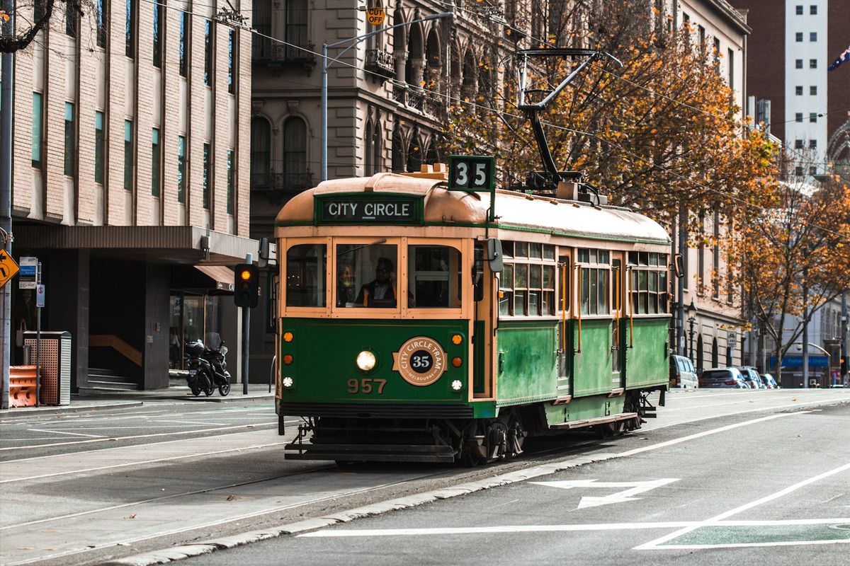 Melbourne tram on a city street