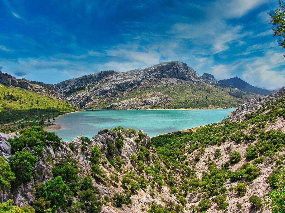 Mallorca green mountains and bay landscape