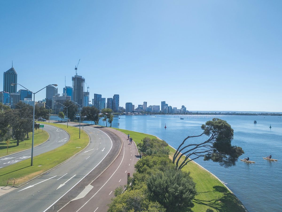 Perth city skyline viewed across the Swan River, Australia