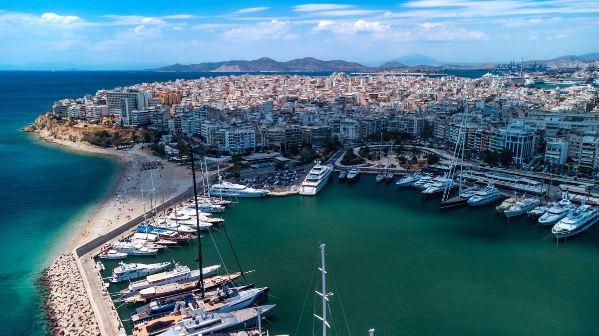 Piraeus waterfront with the city and boats in the harbour