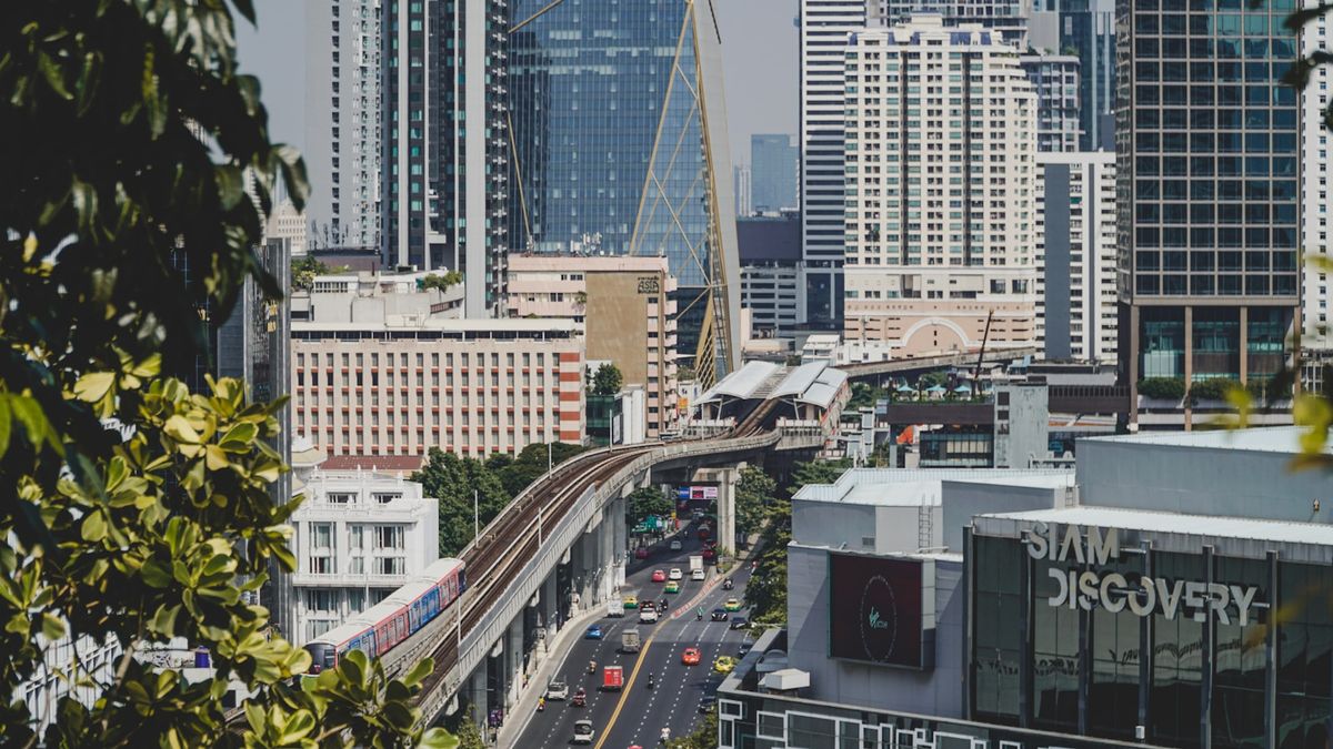 Bangkok BTS Skytrain on elevated track above the city
