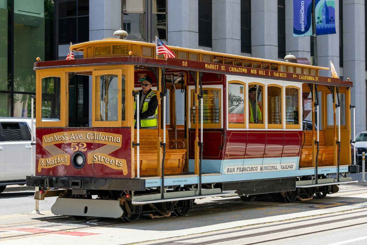 Classic San Francisco cable car on a city street