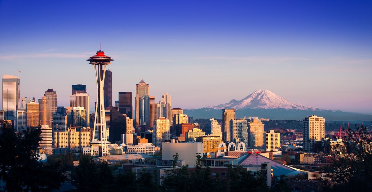 Aerial view of Seattle skyline with the Space Needle