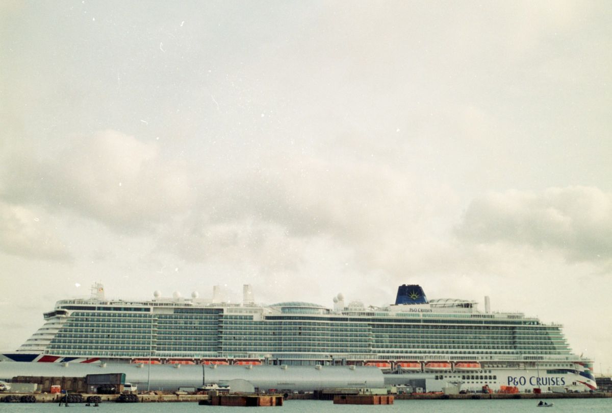 Large cruise ship docked in Southampton harbour