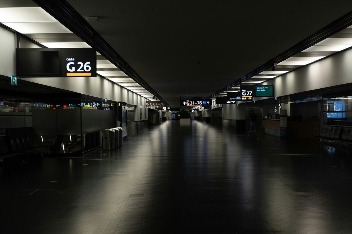 Vienna airport terminal at night
