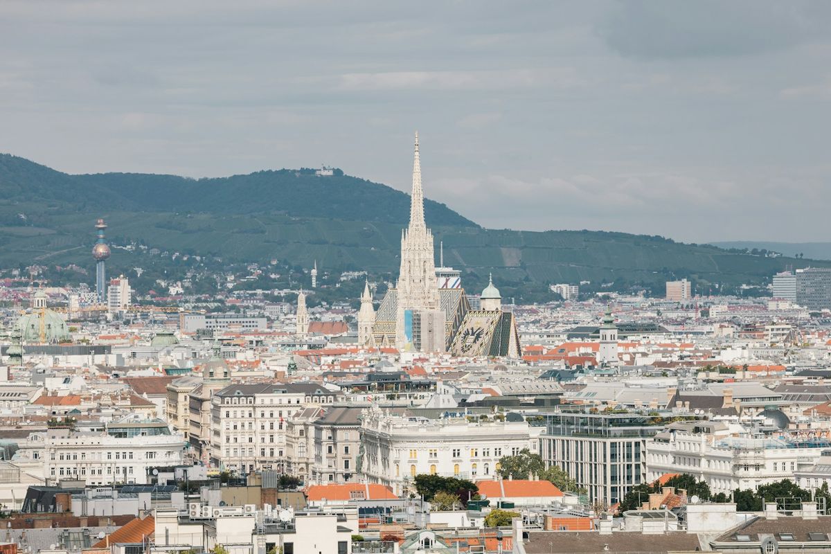 Vienna city skyline with Stephansdom cathedral spire