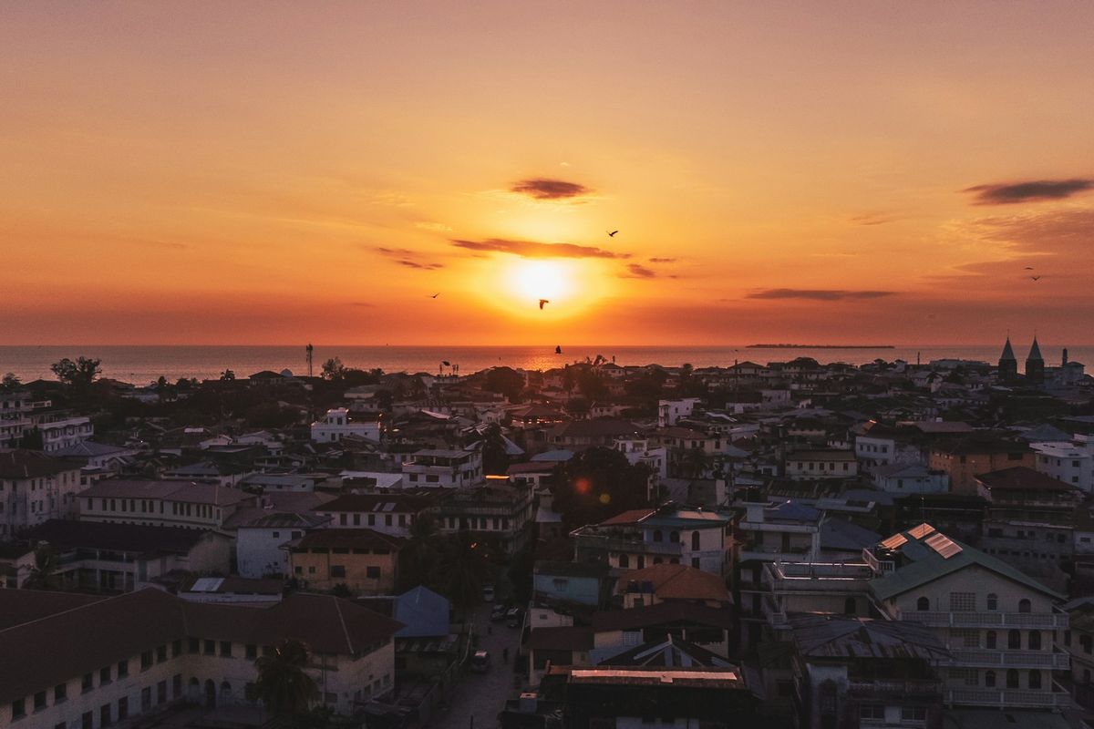 Sunset over Stone Town waterfront in Zanzibar