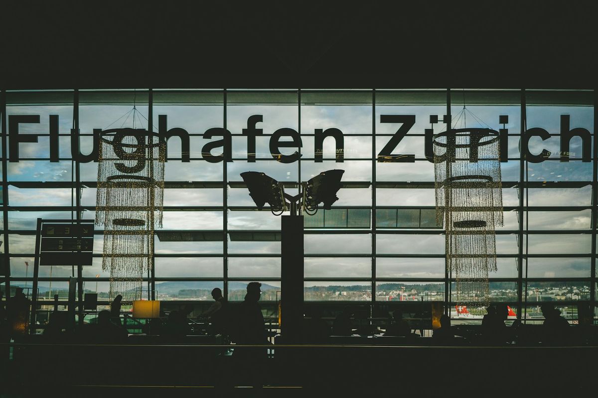 Interior of Zurich Airport with passengers