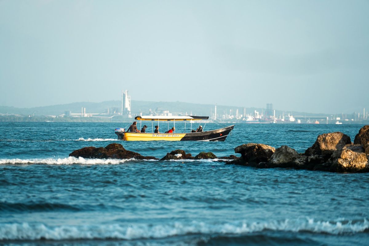 Tour boat on the Caribbean sea near Cartagena, Colombia
