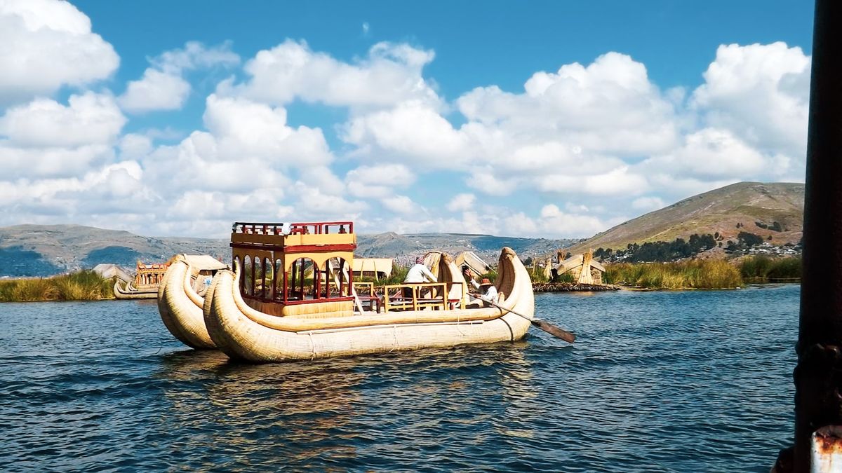 A traditional reed boat on Lake Titicaca, Peru