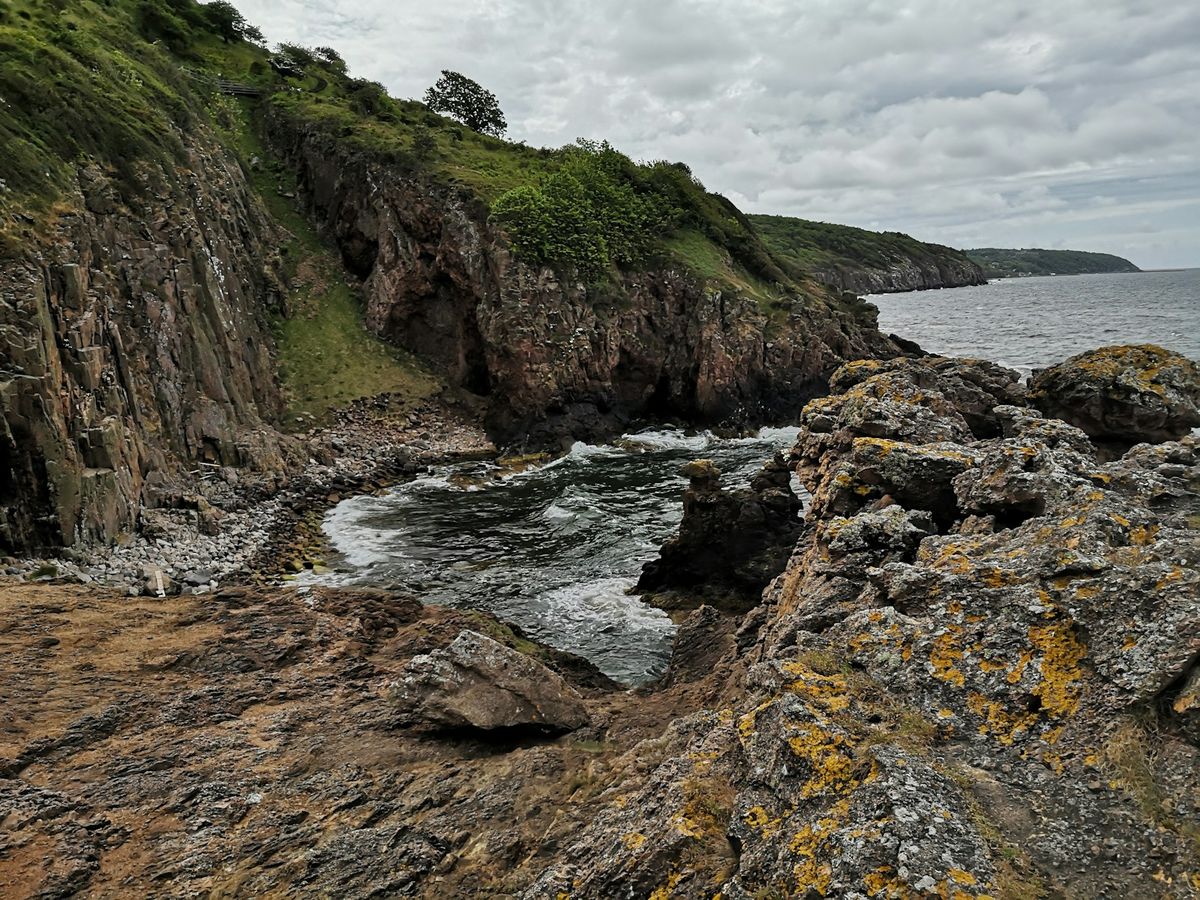 Rocky coastal cliffs on Bornholm island Denmark