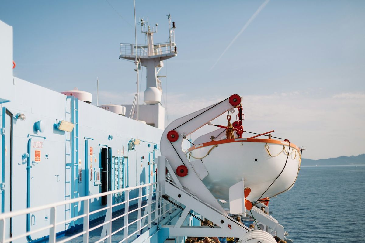 Large white ferry approaching Elba island