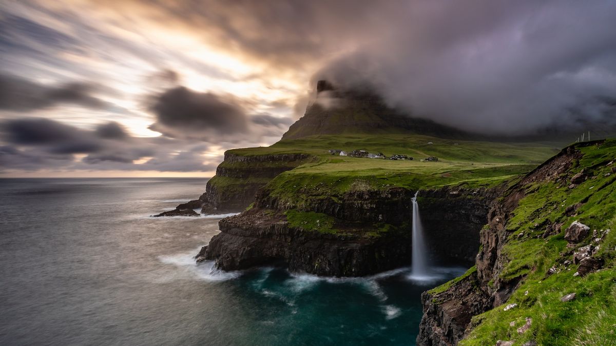 Dramatic Faroe Islands mountain and fjord landscape
