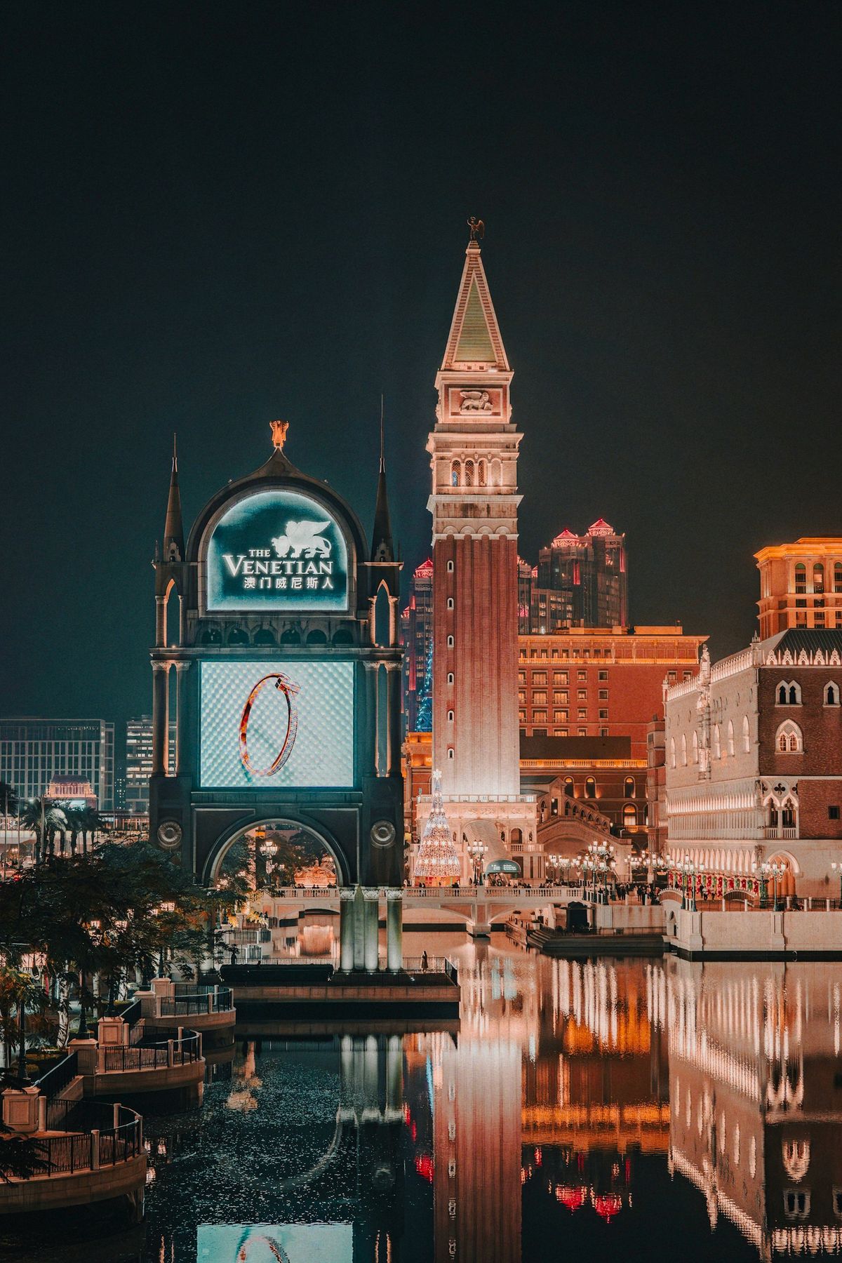 Macau city skyline and harbour view at night