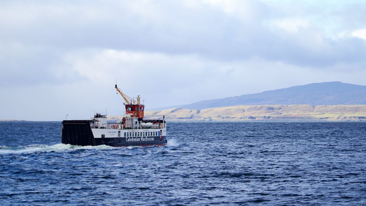 Ferry sailing near the Scottish Hebrides islands