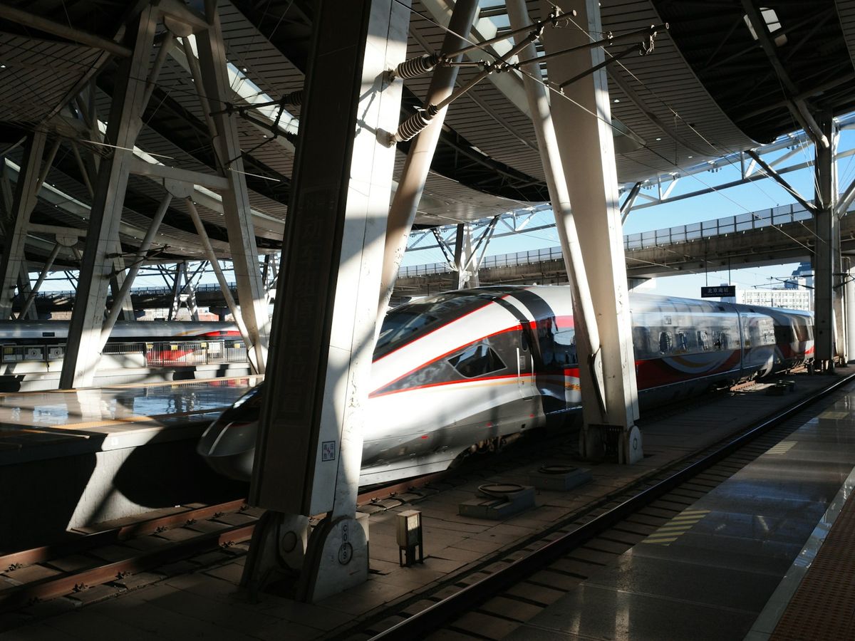 Modern high-speed train at a station platform