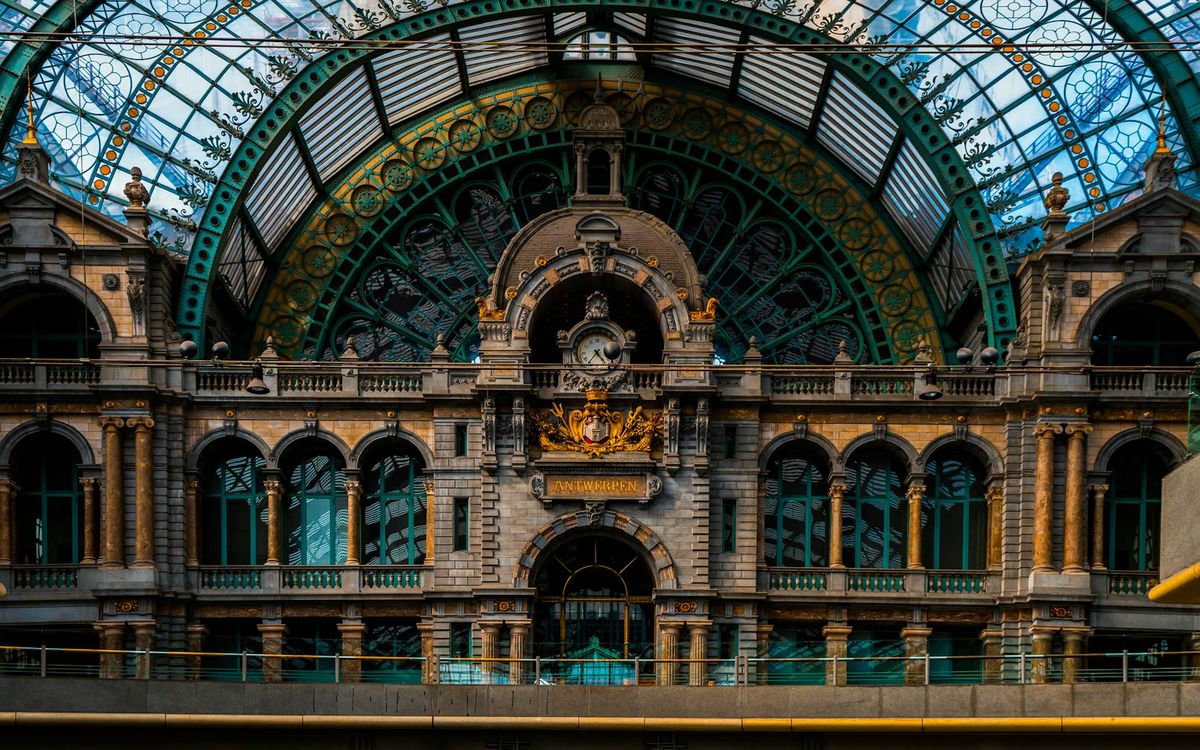 Antwerp Central Station with its magnificent glass and iron canopy