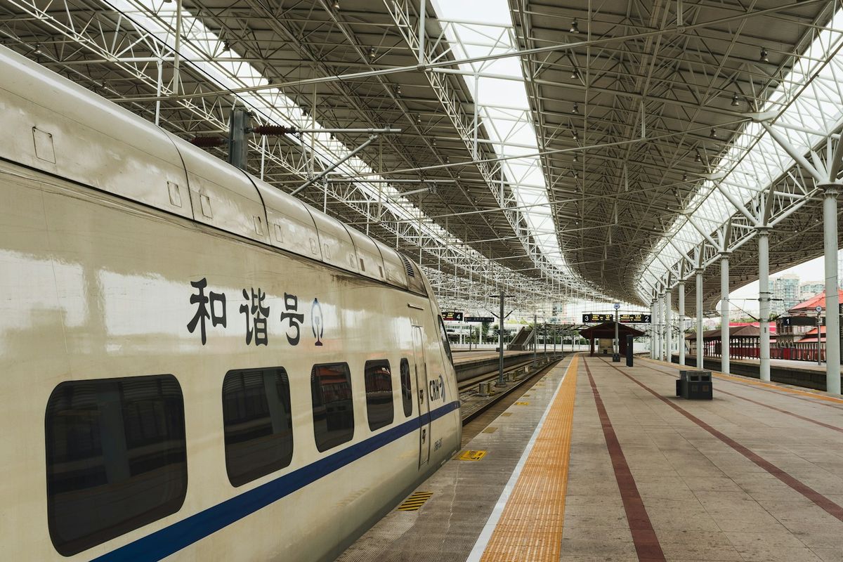 Modern high-speed train at a Chinese railway station platform