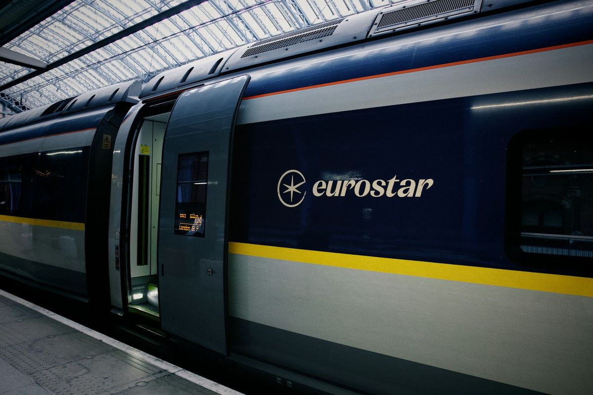 Eurostar train with open doors at a station platform