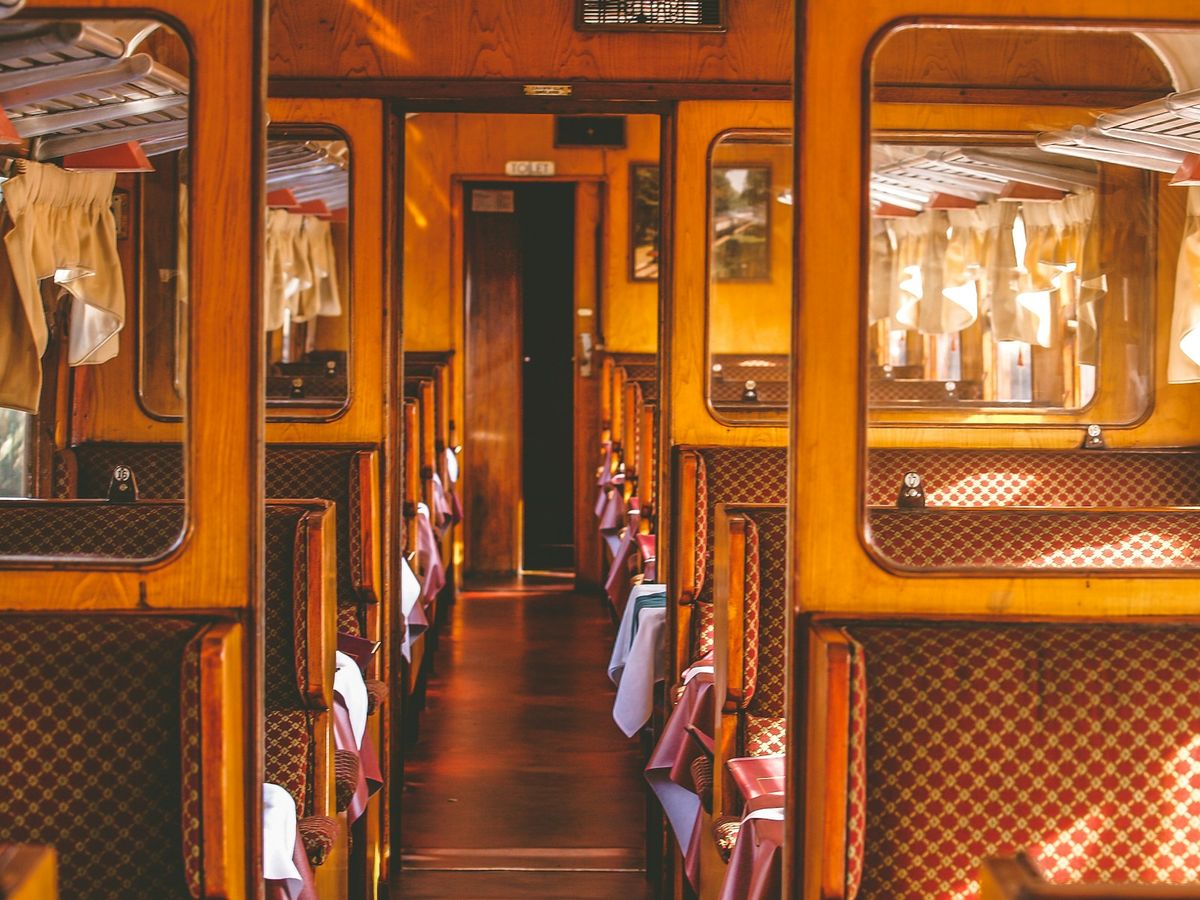 Rows of comfortable seats in a modern train carriage